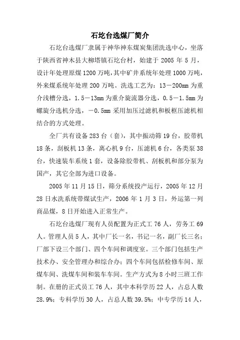 石圪台选煤厂简介