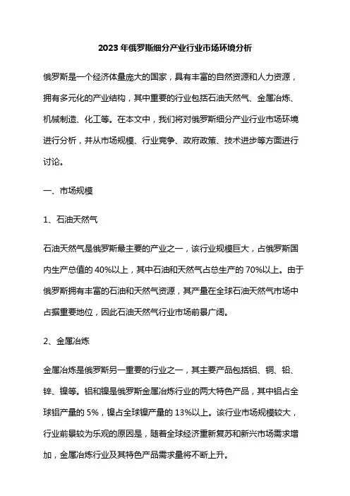 2023年俄罗斯细分产业行业市场环境分析