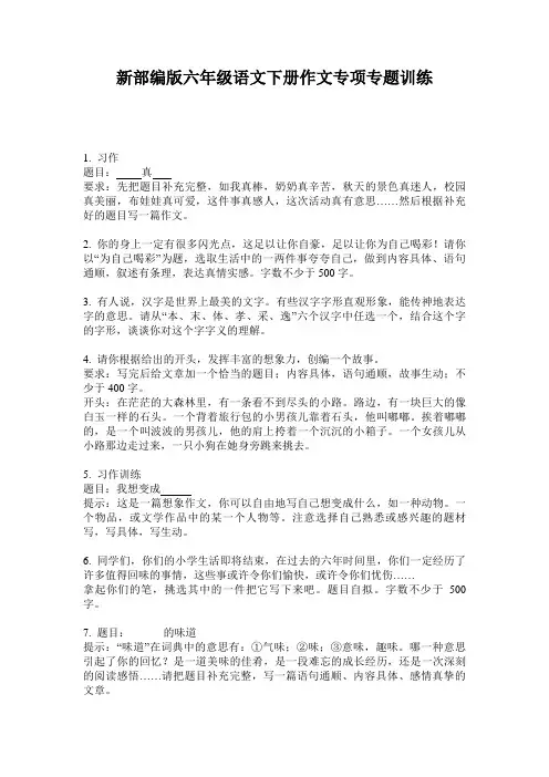 新部编版六年级语文下册作文专项专题训练