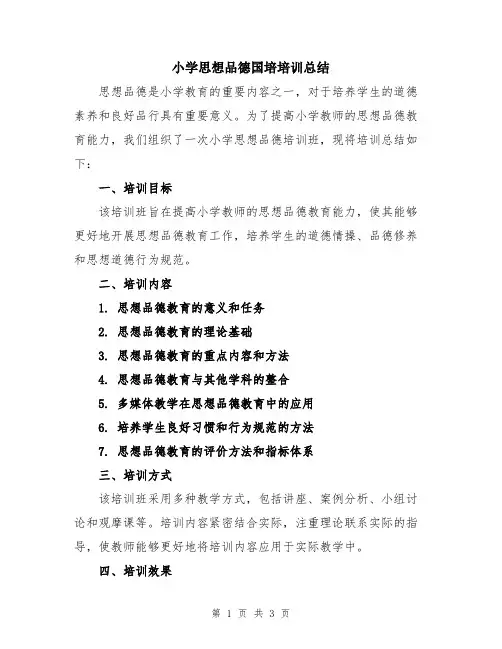 小学思想品德国培培训总结
