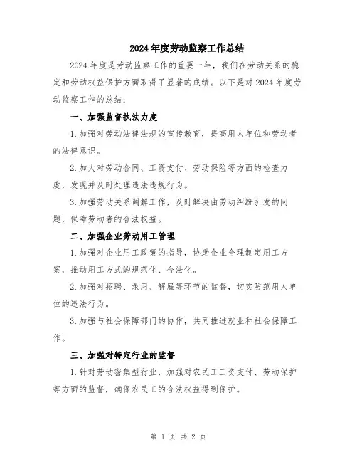 2024年度劳动监察工作总结