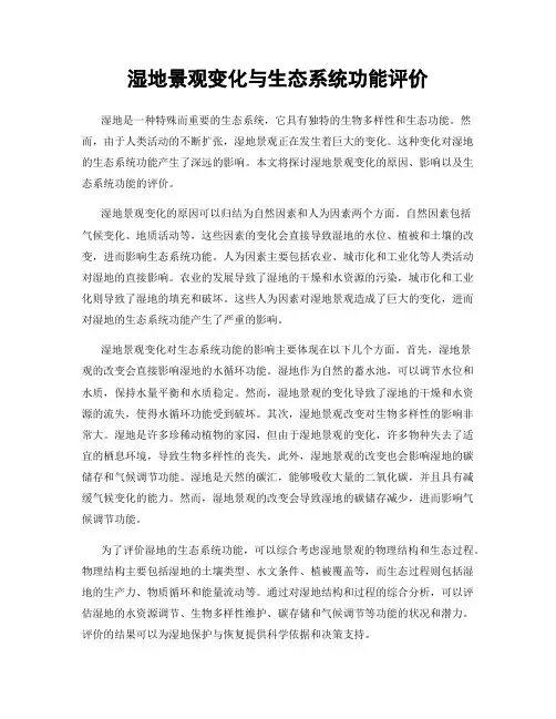 湿地景观变化与生态系统功能评价