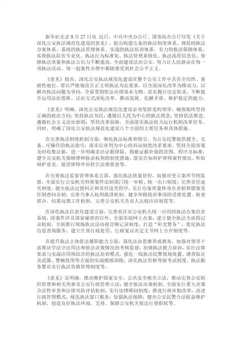 关于深化公安执法规范化建设的意见