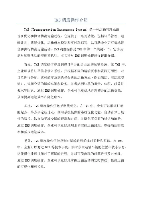 TMS调度操作介绍
