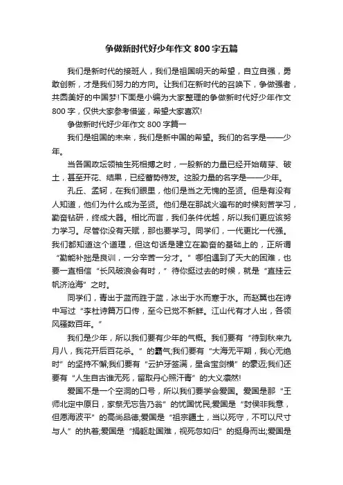 争做新时代好少年作文800字五篇