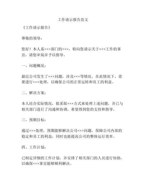 工作请示报告范文