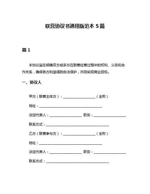 联营协议书通用版范本5篇