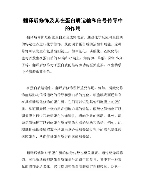 翻译后修饰及其在蛋白质运输和信号传导中的作用