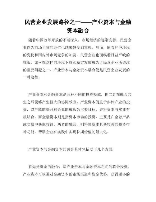 民营企业发展路径之一——产业资本与金融资本融合