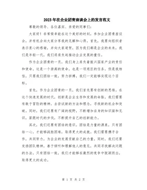 2023年在企业团青座谈会上的发言范文