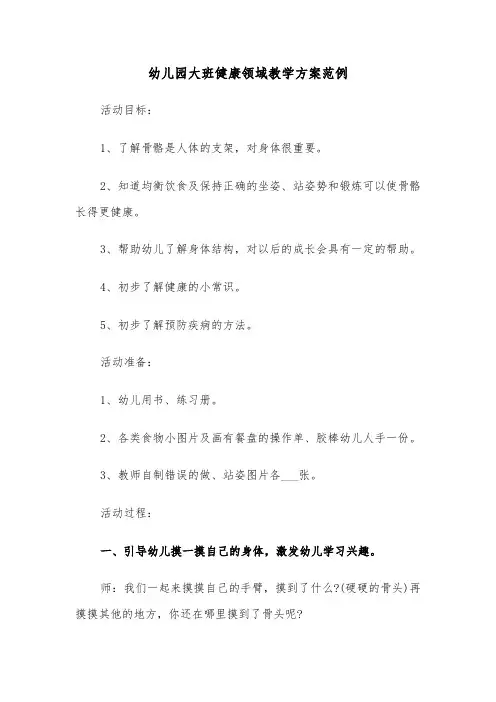幼儿园大班健康领域教学方案范例(五篇)