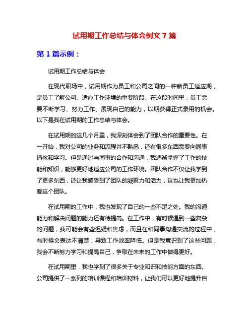 试用期工作总结与体会例文7篇