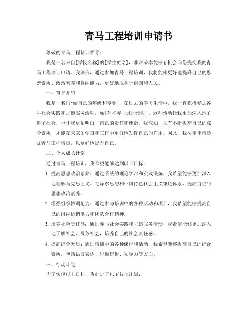 青马工程培训申请书