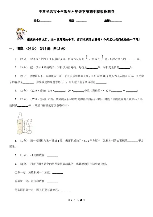 宁夏吴忠市小学数学六年级下册期中模拟检测卷