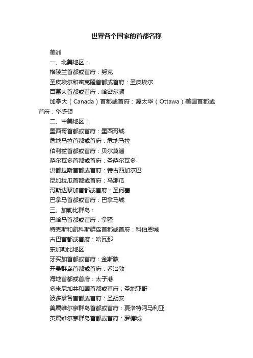 世界各个国家的首都名称