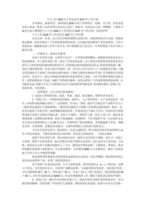 个人工作2016年工作总结及2017年工作计划