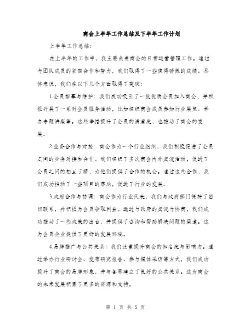 商会上半年工作总结及下半年工作计划（二篇）