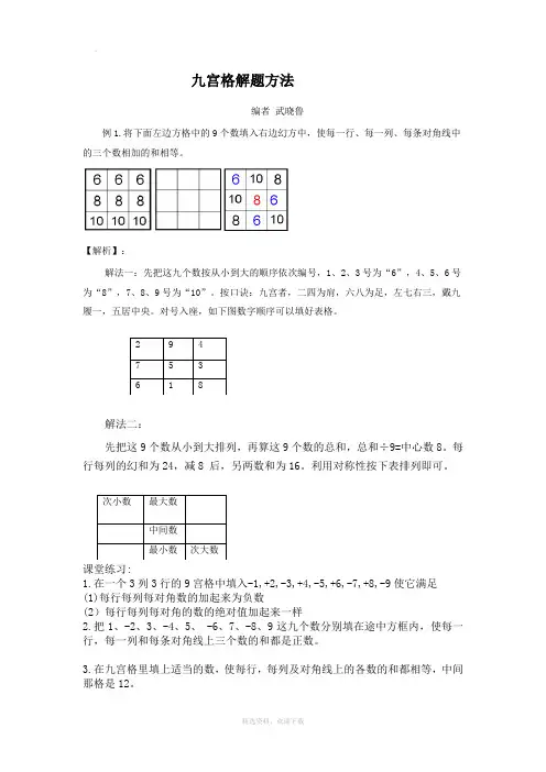 九宫格问题解题方法