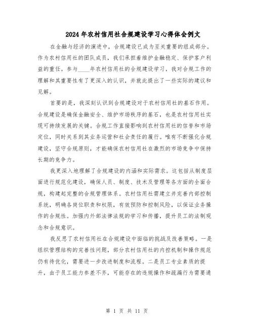 2024年农村信用社合规建设学习心得体会例文（六篇）