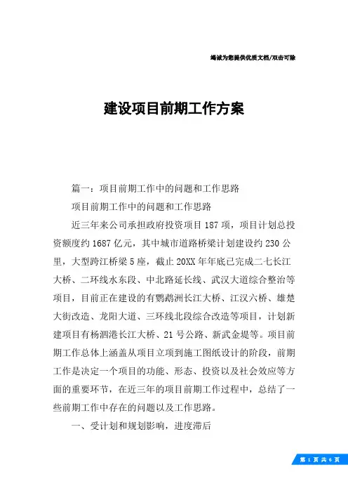 建设项目前期工作方案
