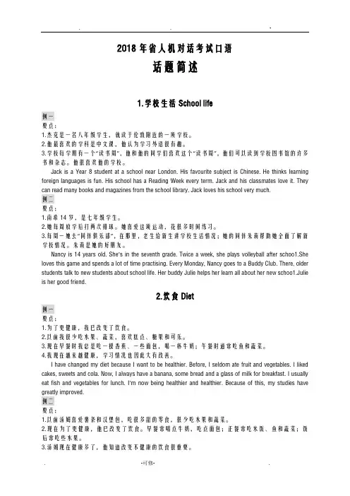 2018年江苏省人机对话考试口语话题简述