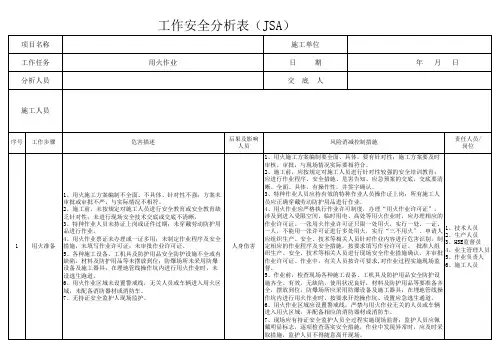 用火作业 JSA 工作安全分析表