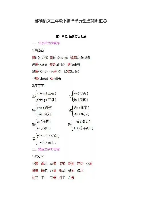 2020-2021年最新部编版三年级语文下册全册知识点汇编