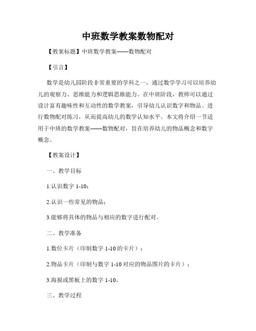 中班数学教案数物配对