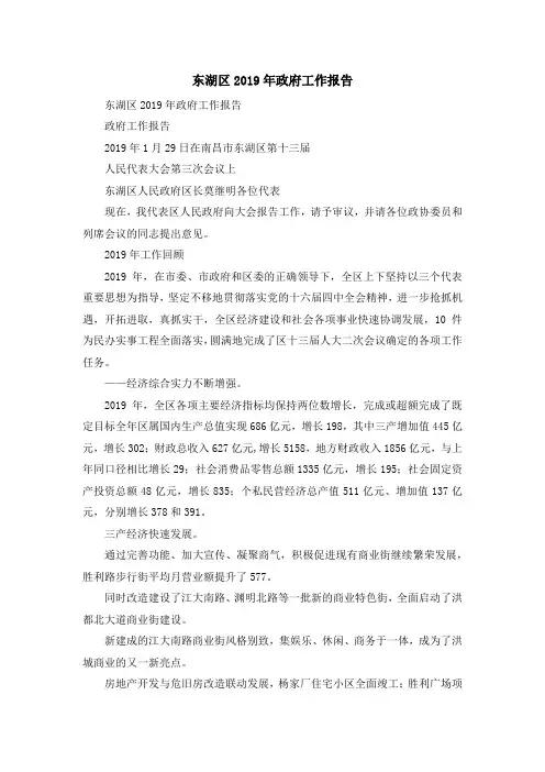 工作总结-东湖区2019年政府工作报告 精品