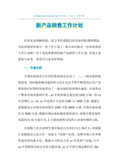 2021年新产品销售工作计划