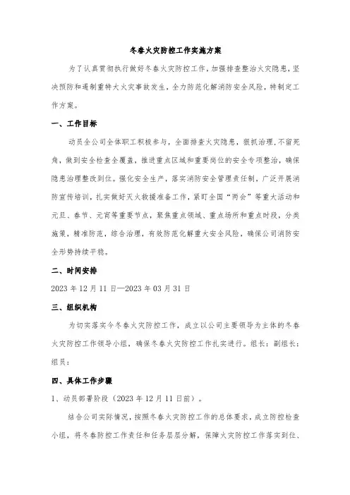 冬春火灾防控工作实施方案