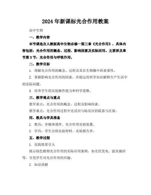 2024年新课标光合作用教案
