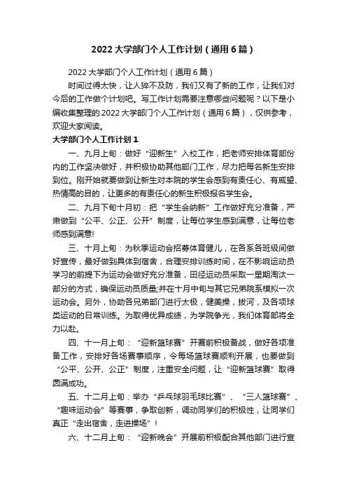 2022大学部门个人工作计划（通用6篇）