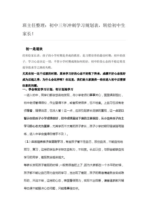 初中三年冲刺学习规划表