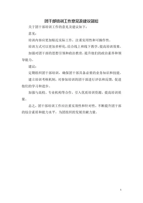 团干部培训工作意见及建议简短