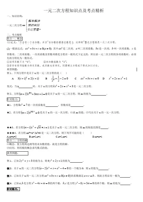 一元二次方程知识点及考点精析