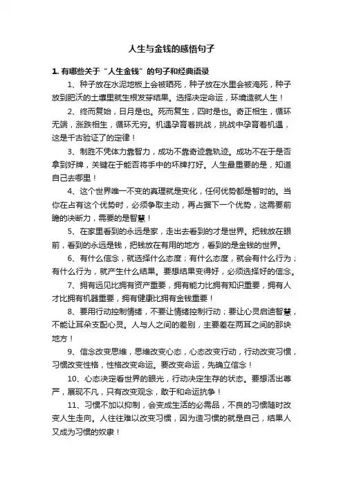 人生与金钱的感悟句子