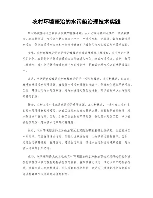 农村环境整治的水污染治理技术实践