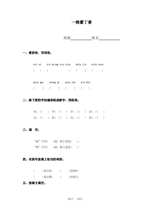 二年级语文一株紫丁香同步练习题