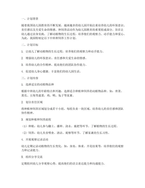 幼儿园中班种饲养工作计划