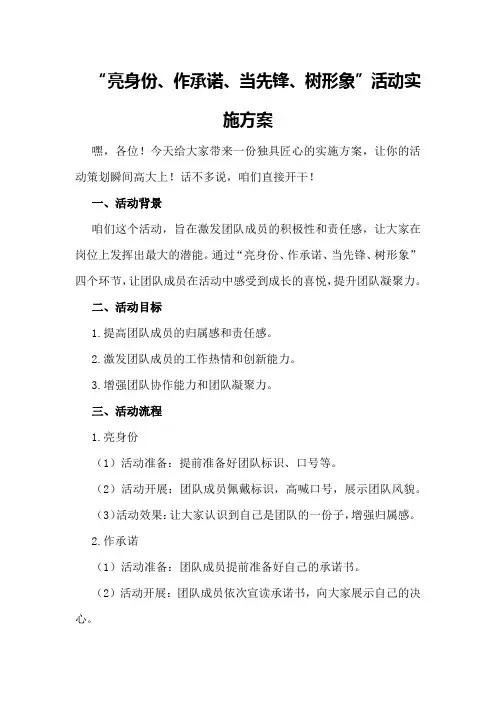 “亮身份、作承诺、当先锋、树形象”活动实施方案