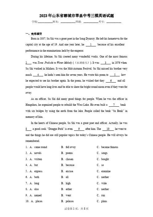 2023年山东省聊城市莘县中考三模英语试题(含解析)