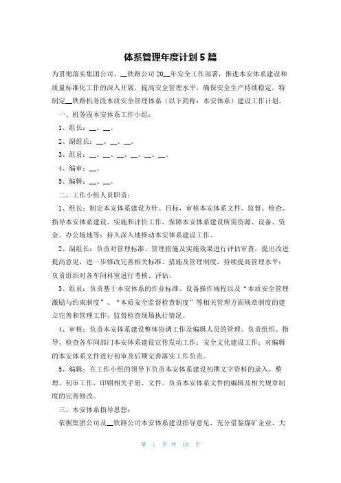 体系管理年度计划5篇