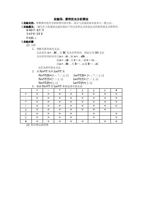 实验四算符优先分析算法
