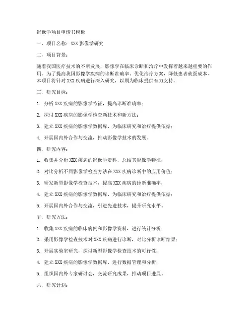影像学项目申请书模板