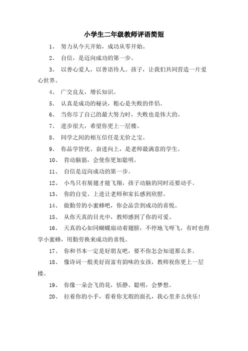 小学生二年级教师评语简短