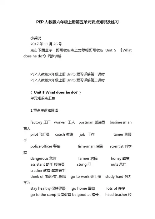 PEP人教版六年级上册第五单元要点知识及练习