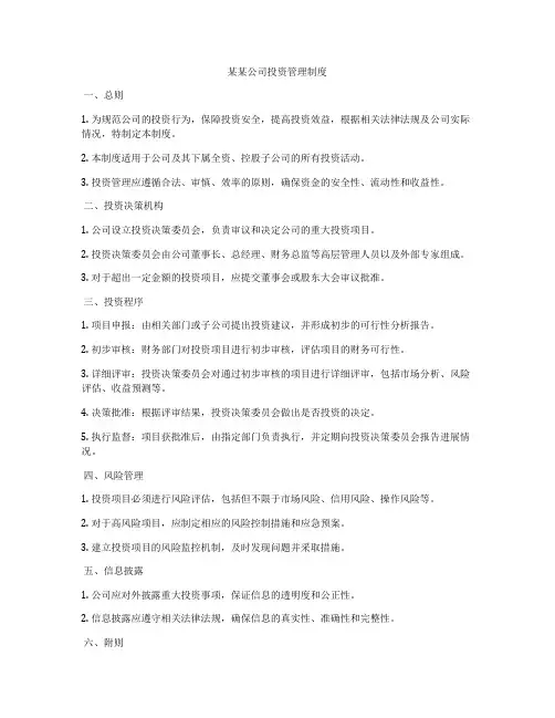 某某公司投资管理制度