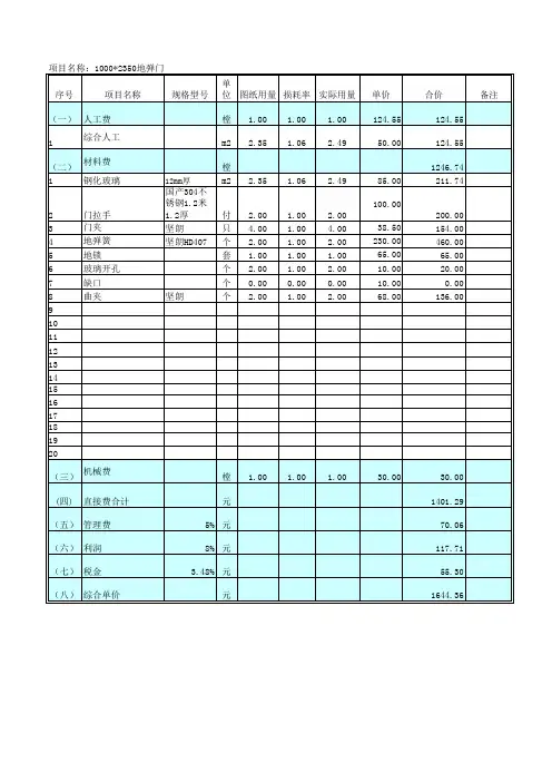 地弹门报价分析表