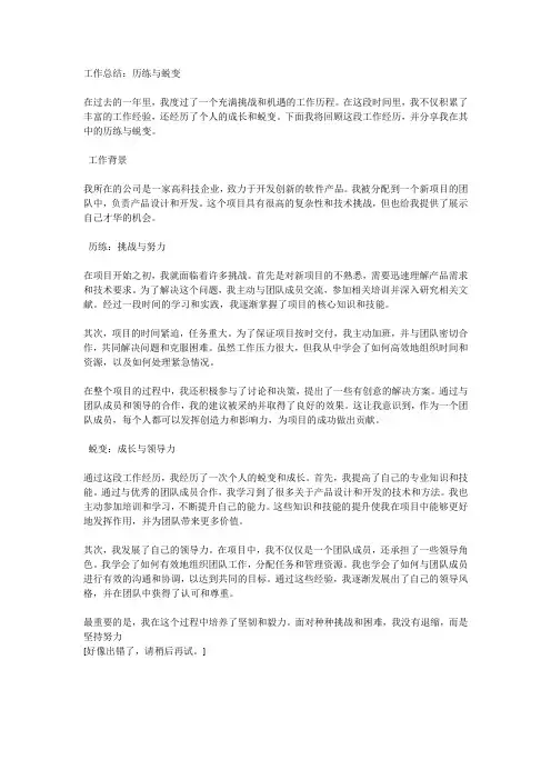 工作总结：历练与蜕变
